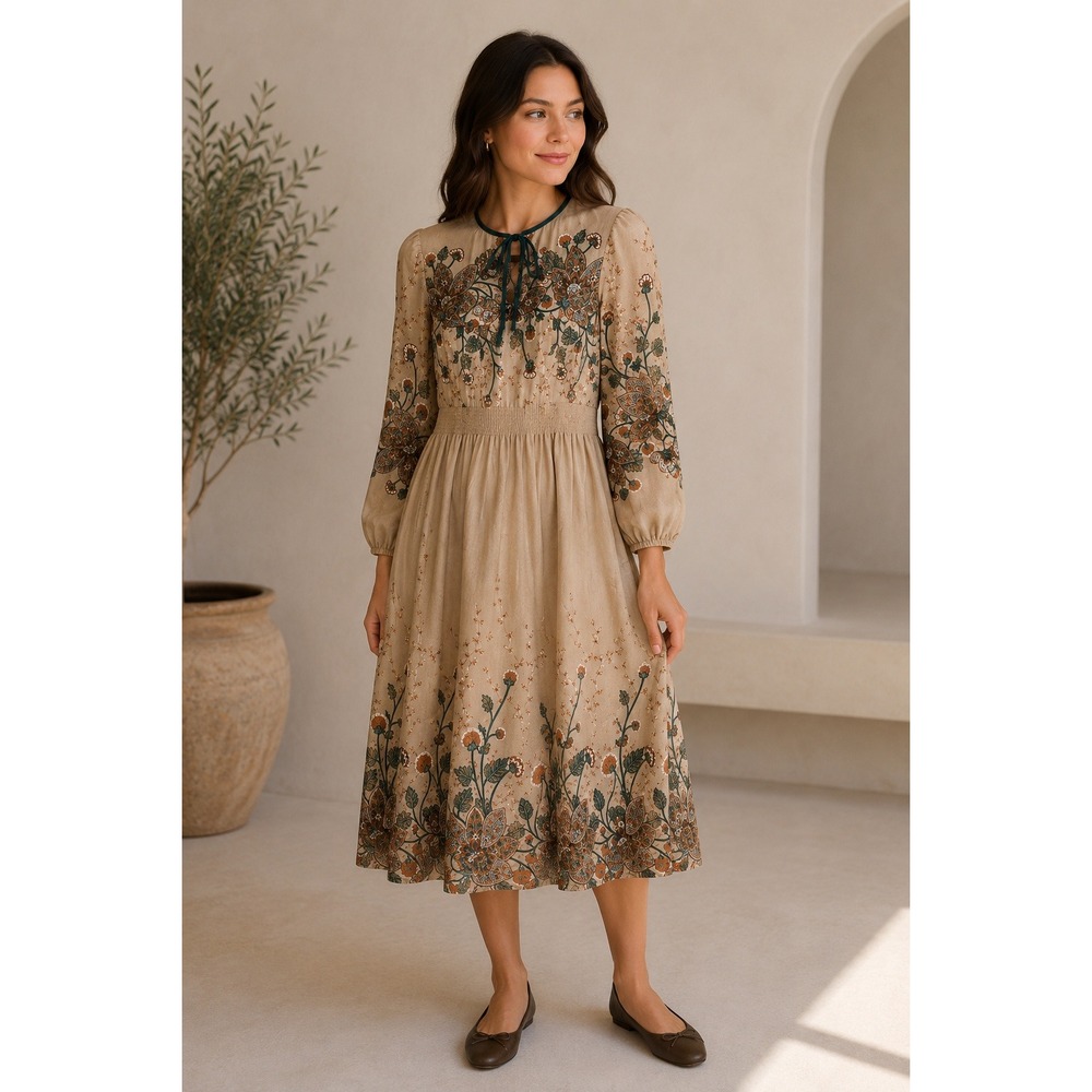 Vintage‎ 70s Jerell of Texas Midi Dress Womens 5 Floral Boho 70s Smocked Waist